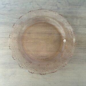 Vintage Pink Blush Pressed Glass Plate and Bowl with grape vines on the rim